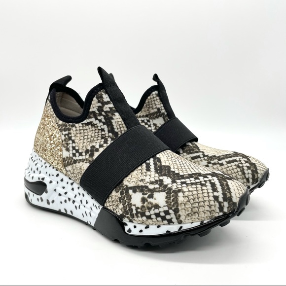 Steve Madden Snake Print Gold Glitter Sneakers - Picture 3 of 12